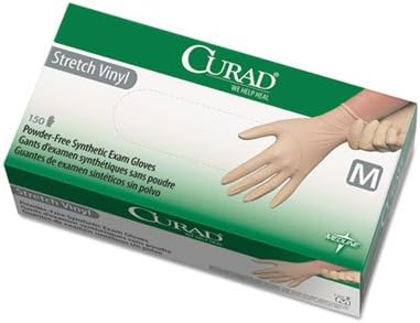 Curad Stretch Vinyl Exam Gloves, Powder-Free, Medium, 150/Box