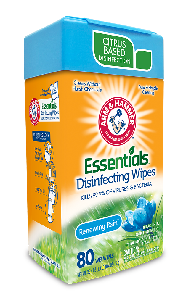 Arm & Hammer Essentials Disinfecting Wipes - Renewing Rain Scent 80 Wipes