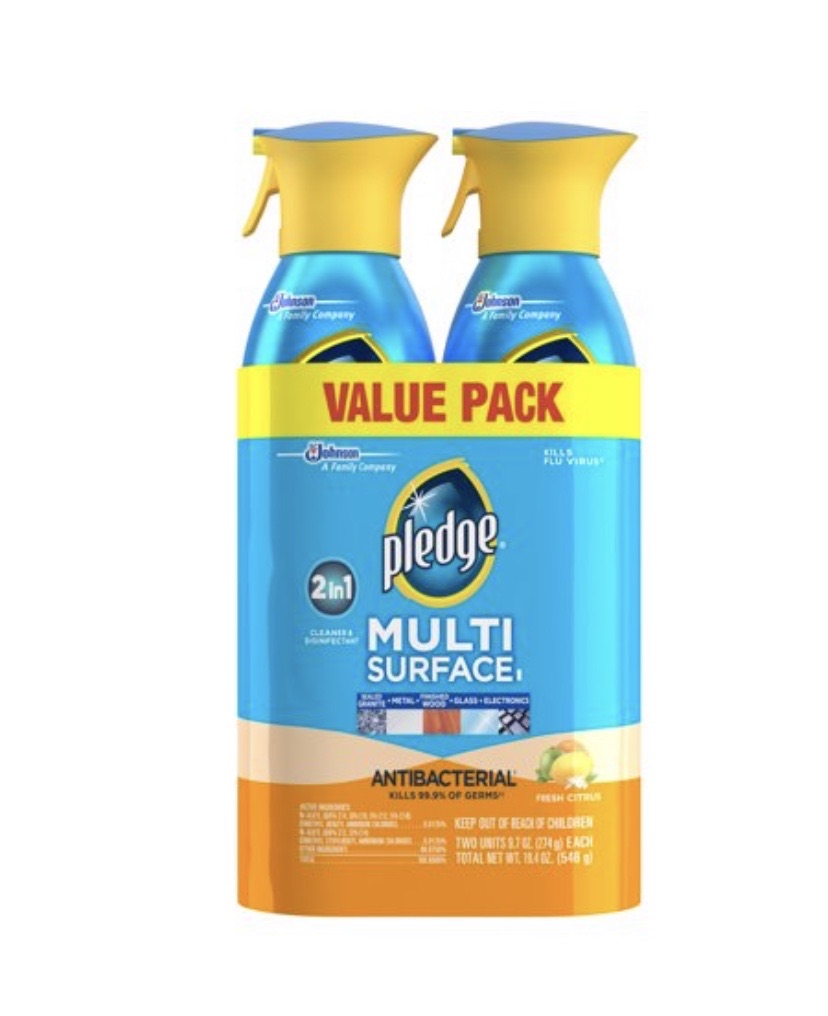 Pledge Multi Surface Antibacterial Everyday Cleaner Spray, 9.7 oz, 2 p