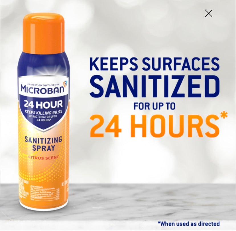 Microban 24 Hour Disinfectant Sanitizing Spray, Citrus, 15 fl oz