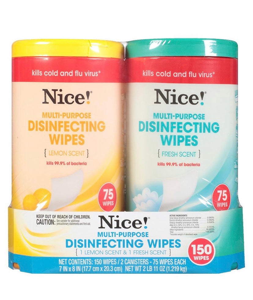 Nice! Disinfectant Wipes, Lemon Scent and Fresh Scent - 150 Wipes