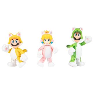 World of Nintendo 4" 3D World 3pk Cat Mario, Cat Luigi, and Cat Peach.