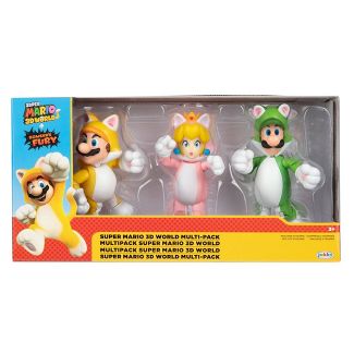 World of Nintendo 4" 3D World 3pk Cat Mario, Cat Luigi, and Cat Peach.