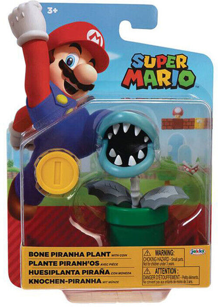 Nintendo Super Mario 4 inch Bone Piranha Plant Articulated Action Figure World of Nintendo
