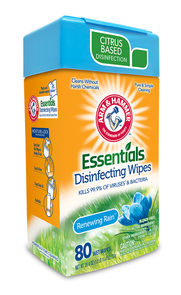 Arm & Hammer Essentials Disinfecting Wipes - Renewing Rain Scent 80 Wipes