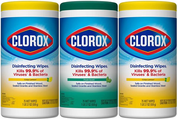 Clorox Disinfecting Wipes, (225 Count Value Pack), Crisp Lemon and Fresh Scent - 3 Pack - 75 Count Each