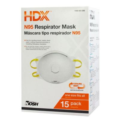 HDX N95 Face Mask Respirator Valve Box - 15 masks.