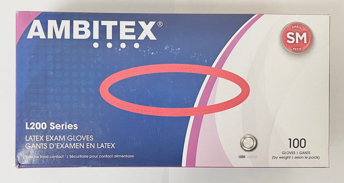 Ambitex L200 Series Powder Free Cream Latex Gloves, Small, 100/Box (LSM200)