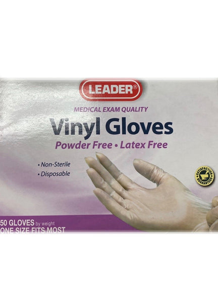 Leader, Medical Exam Quality Vinyl Gloves - 50 Gloves (one size fits most)