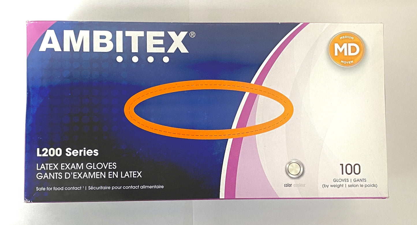 Ambitex L200 Series Latex Gloves, Medium, 100/Box (LMD200)