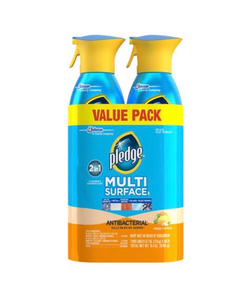 Pledge Multi Surface Antibacterial Everyday Cleaner Spray, 9.7 oz, 2 pk Fresh Citrus