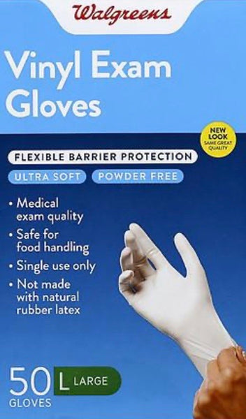 Walgreens, Vinyl Exam Gloves - 50 Gloves (Large)