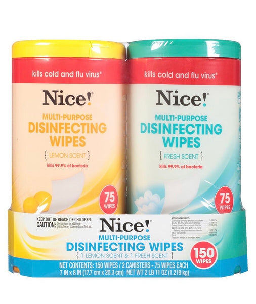 Nice! Disinfectant Wipes, Lemon Scent and Fresh Scent - 150 Wipes